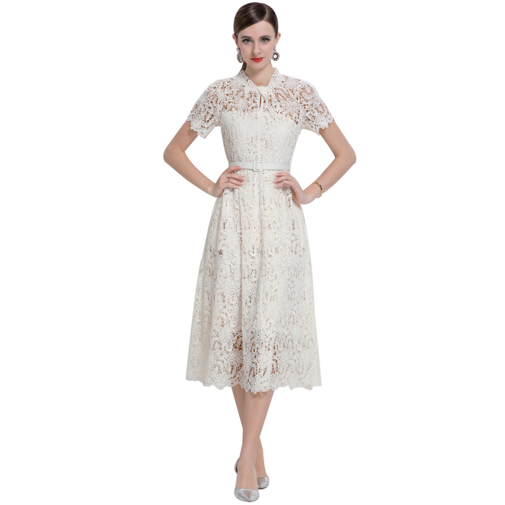 Lace short sleeve temperament pocket Chinese style dress