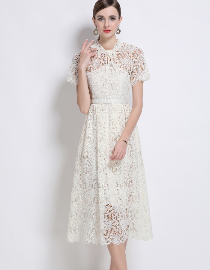 Lace short sleeve temperament pocket Chinese style dress