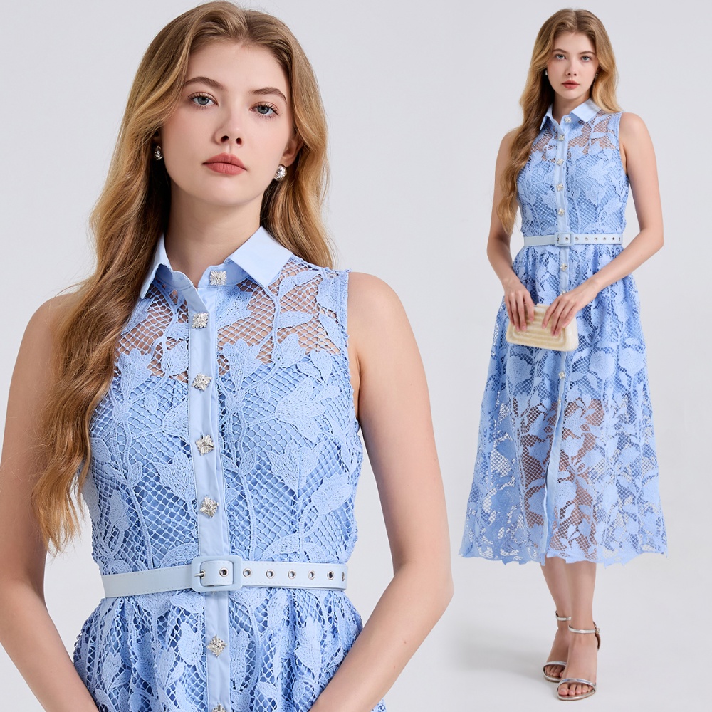 Summer pinched waist diamond A-line slim mixed colors dress