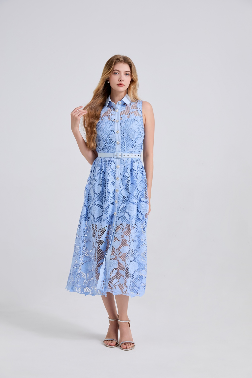 Summer pinched waist diamond A-line slim mixed colors dress