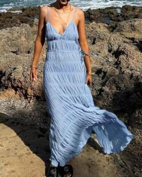 Frenum halter elegant jumpsuit V-neck pure strap dress