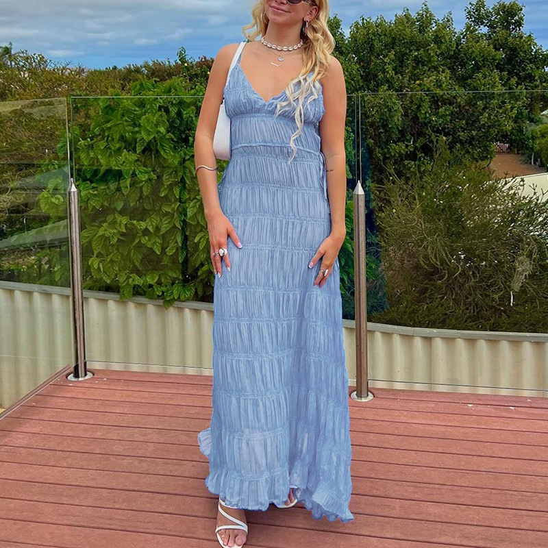 Frenum halter elegant jumpsuit V-neck pure strap dress