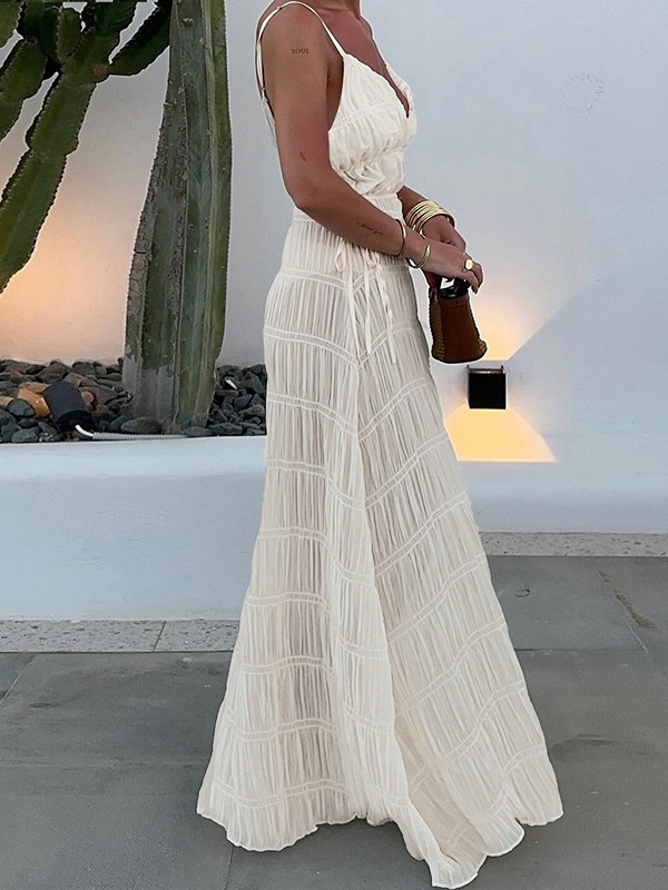 Frenum halter elegant jumpsuit V-neck pure strap dress