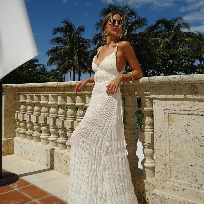 Frenum halter elegant jumpsuit V-neck pure strap dress
