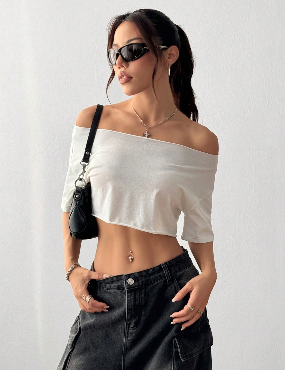 Navel strapless T-shirt spicegirl short tops
