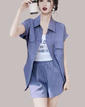 Summer shirt short sleeve shorts 3pcs set for women