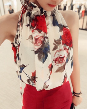 All-match printing strapless tops halter Korean style vest