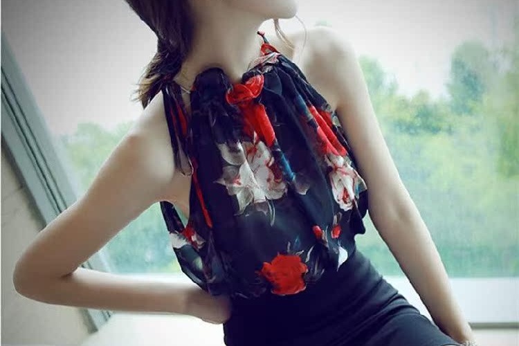 All-match printing strapless tops halter Korean style vest