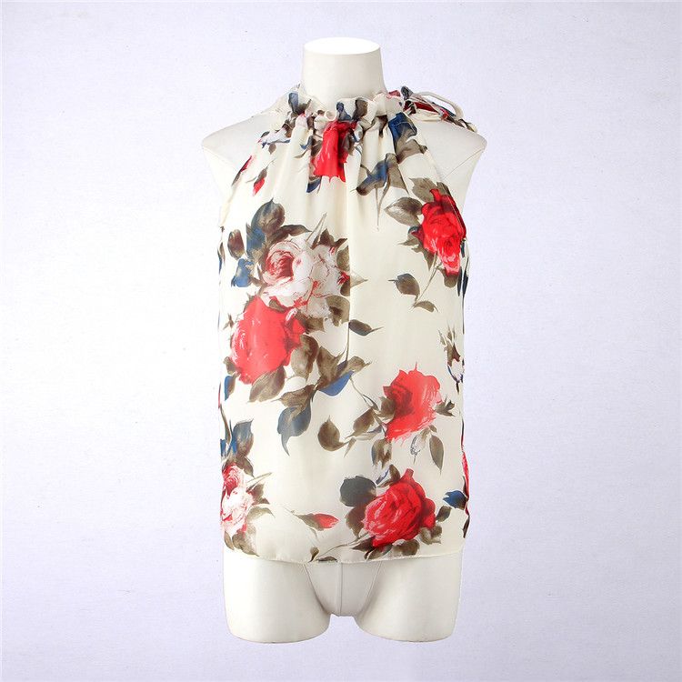All-match printing strapless tops halter Korean style vest