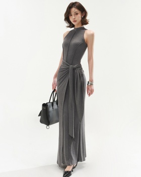 Package hip slim long dress temperament Pseudo-two dress