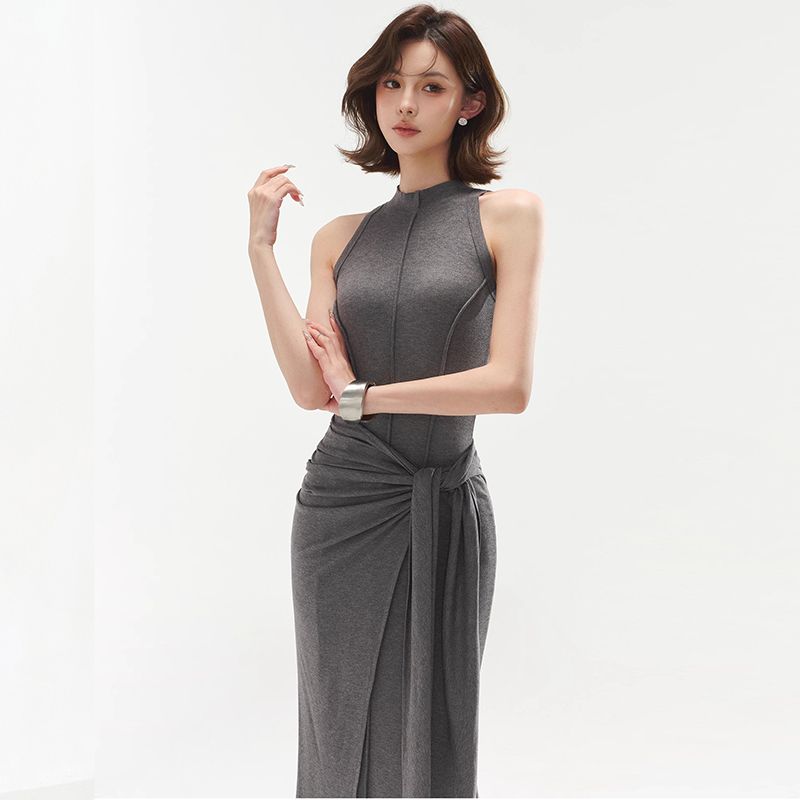 Package hip slim long dress temperament Pseudo-two dress