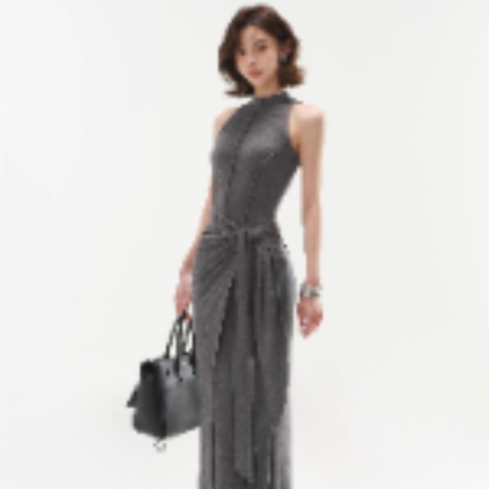 Package hip slim long dress temperament Pseudo-two dress