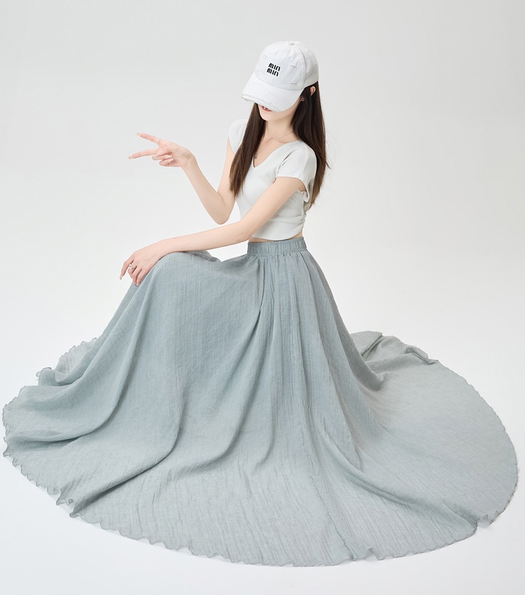 Slim A-line pleated long high waist skirt