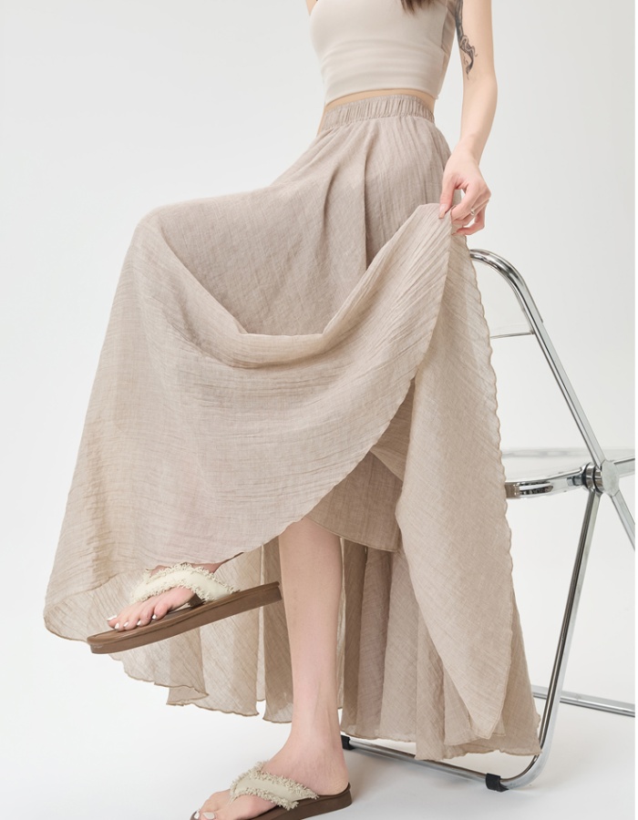 Slim A-line pleated long high waist skirt