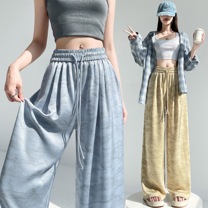 Drawstring casual pants wide leg pants for women