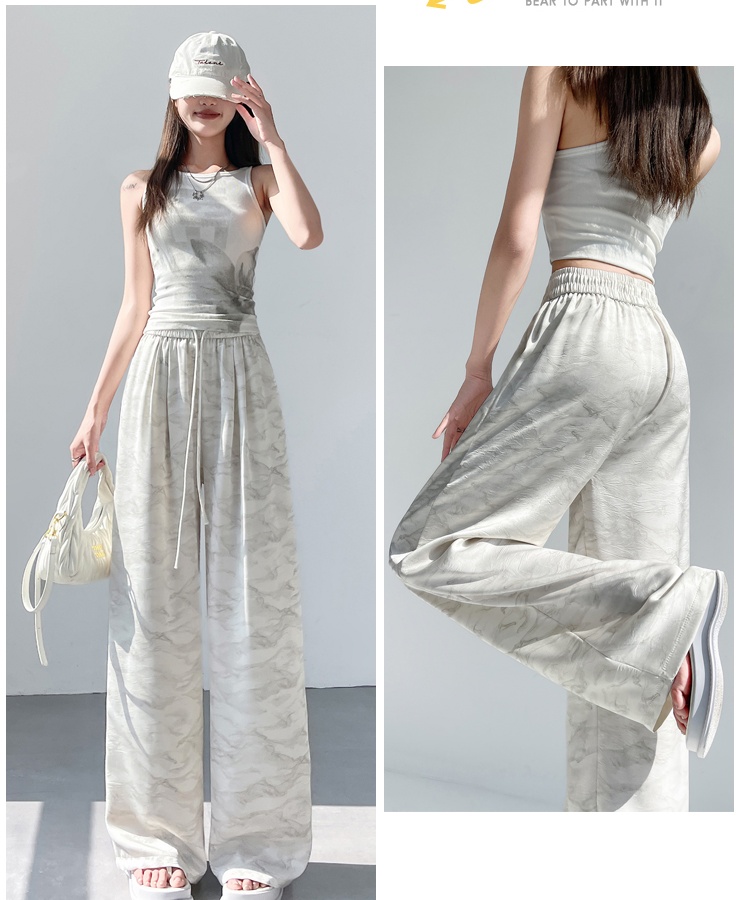 Drawstring casual pants wide leg pants for women