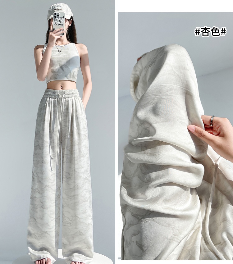 Drawstring casual pants wide leg pants for women