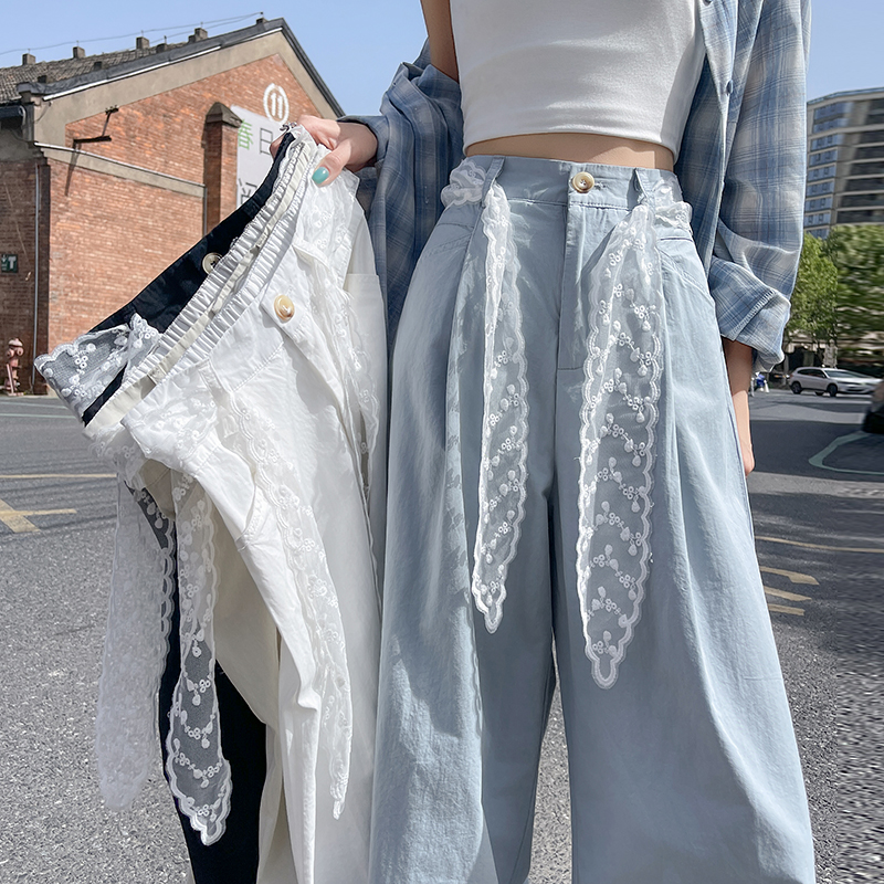 Loose washed business suit lace wide leg pants for women