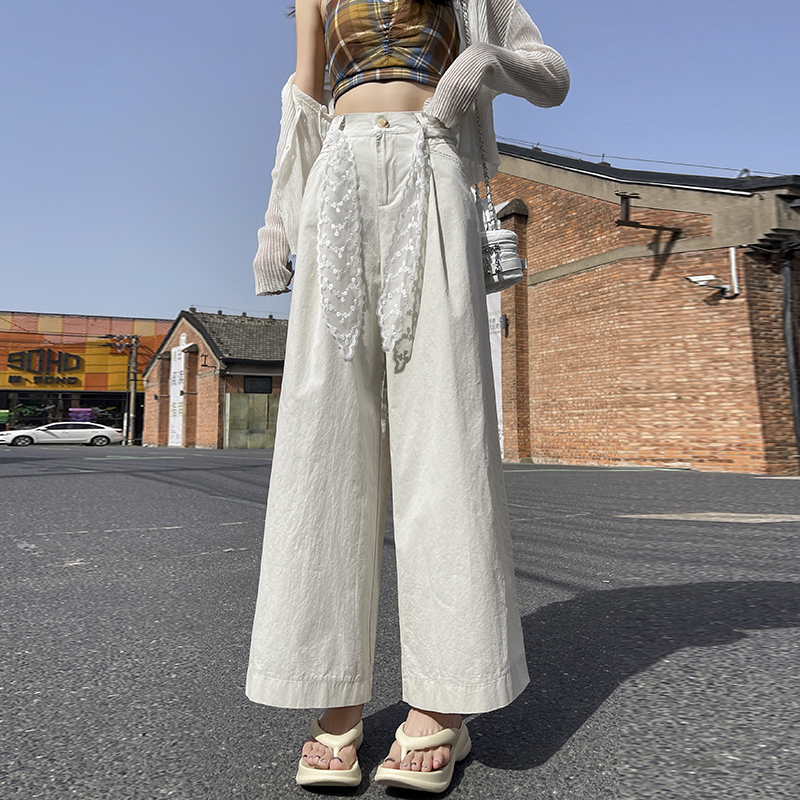 Loose washed business suit lace wide leg pants for women