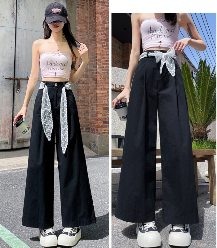 Loose washed business suit lace wide leg pants for women