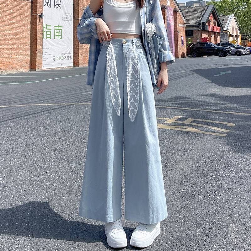 Loose washed business suit lace wide leg pants for women
