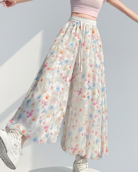 Casual lantern wide leg pants bud ice silk culottes for women