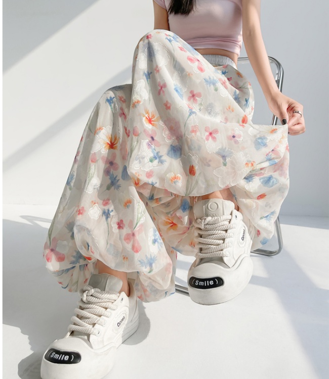 Casual lantern wide leg pants bud ice silk culottes for women