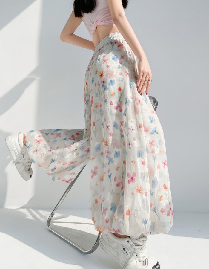 Casual lantern wide leg pants bud ice silk culottes for women