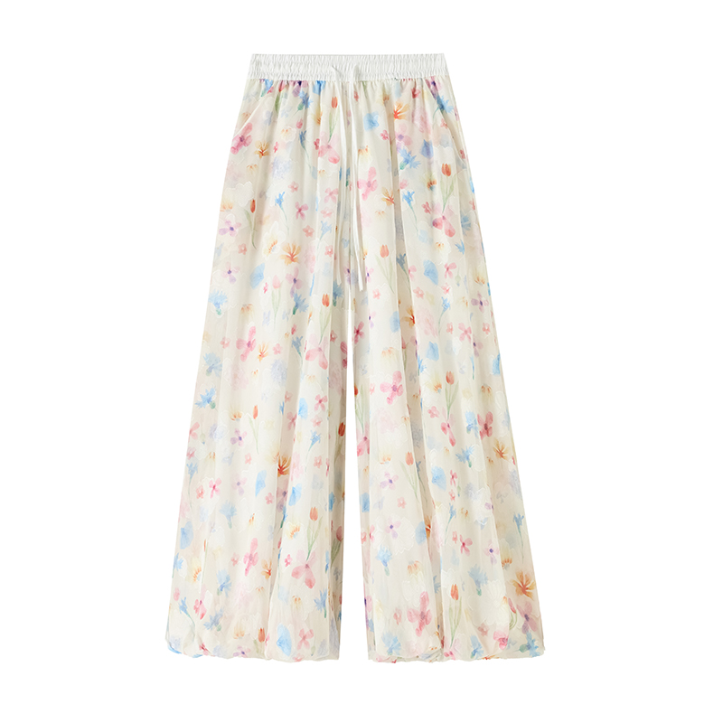 Casual lantern wide leg pants bud ice silk culottes for women