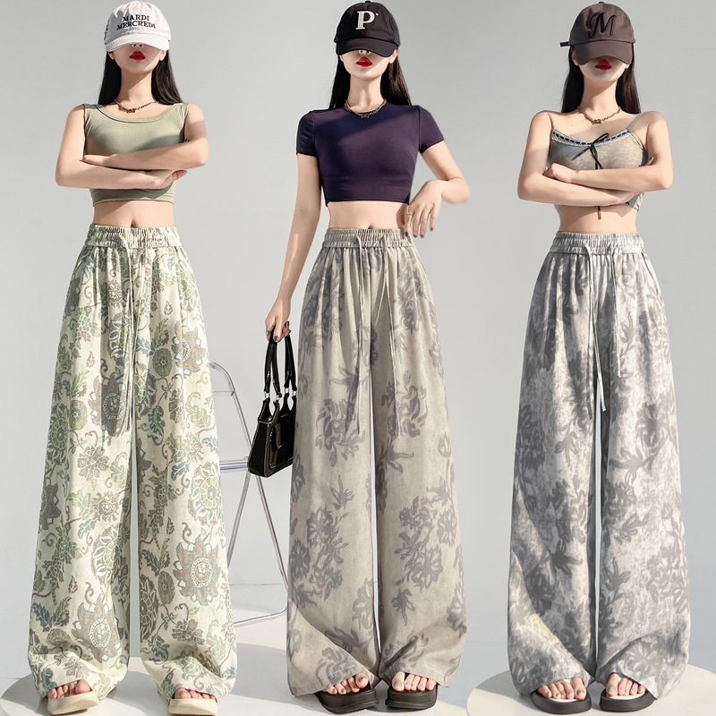 Ice silk wide leg pants lazy casual pants for women