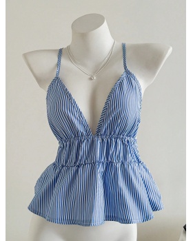 Sling slim stripe sexy sweet V-neck tops for women