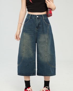 Retro summer jeans loose American style cropped pants