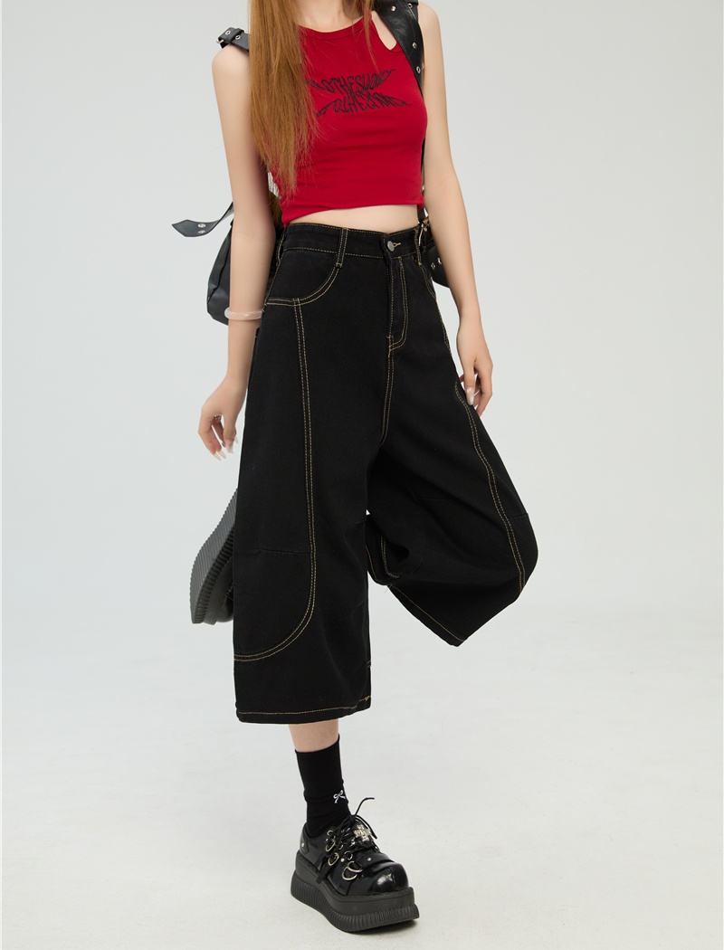 Retro summer jeans loose American style cropped pants