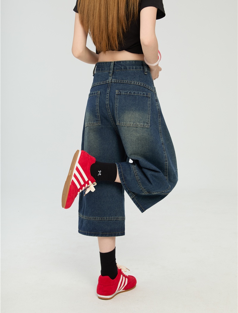 Retro summer jeans loose American style cropped pants