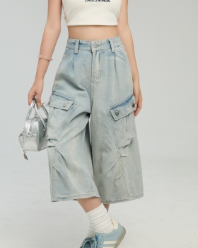 Loose work clothing American style cropped pants for men