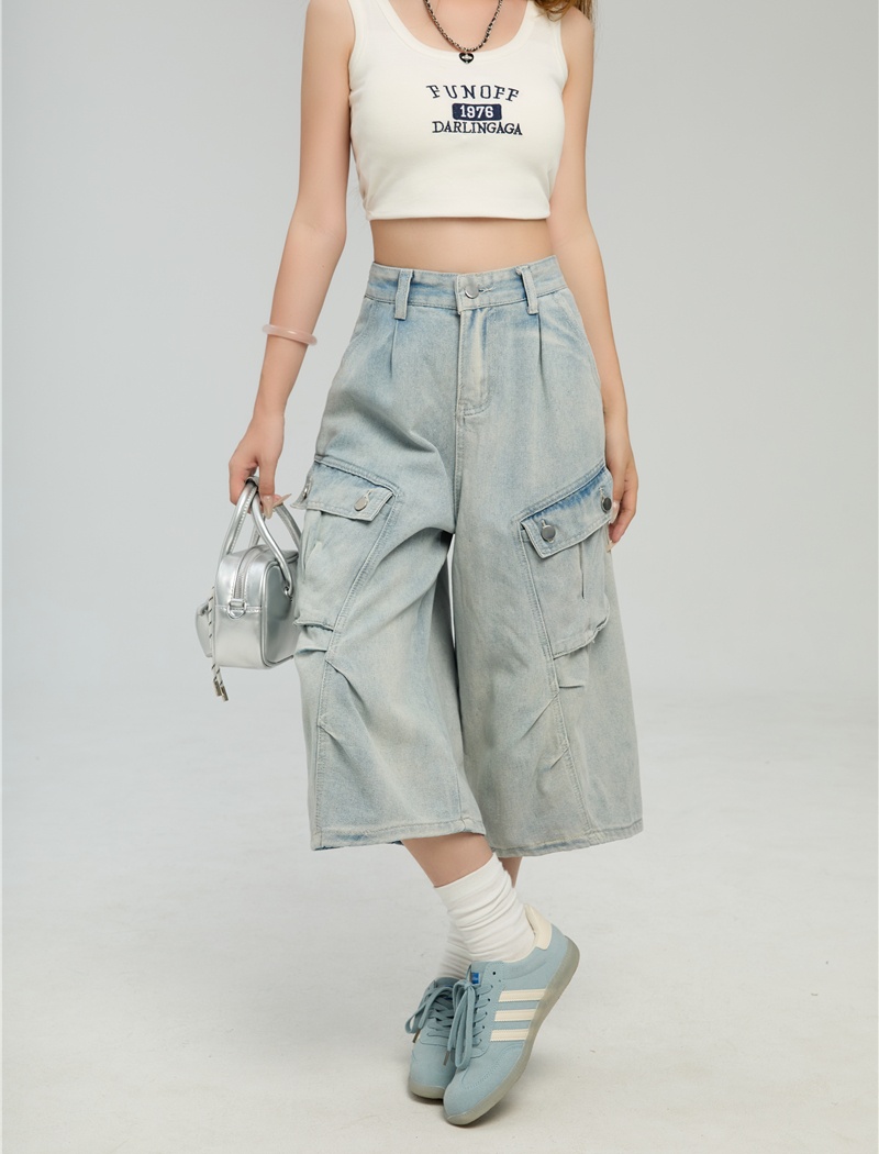 Loose work clothing American style cropped pants for men