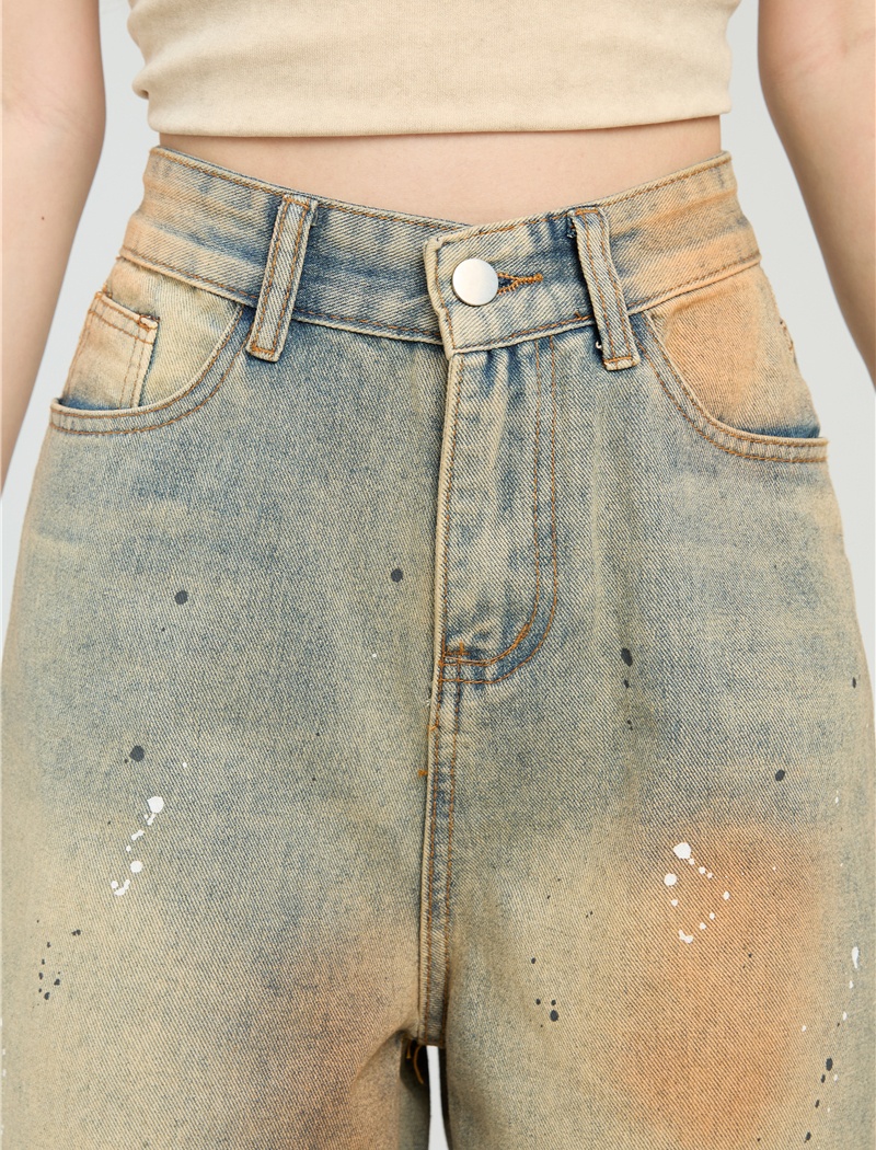 Loose denim wide leg tie dye ink splashes Casual short jeans