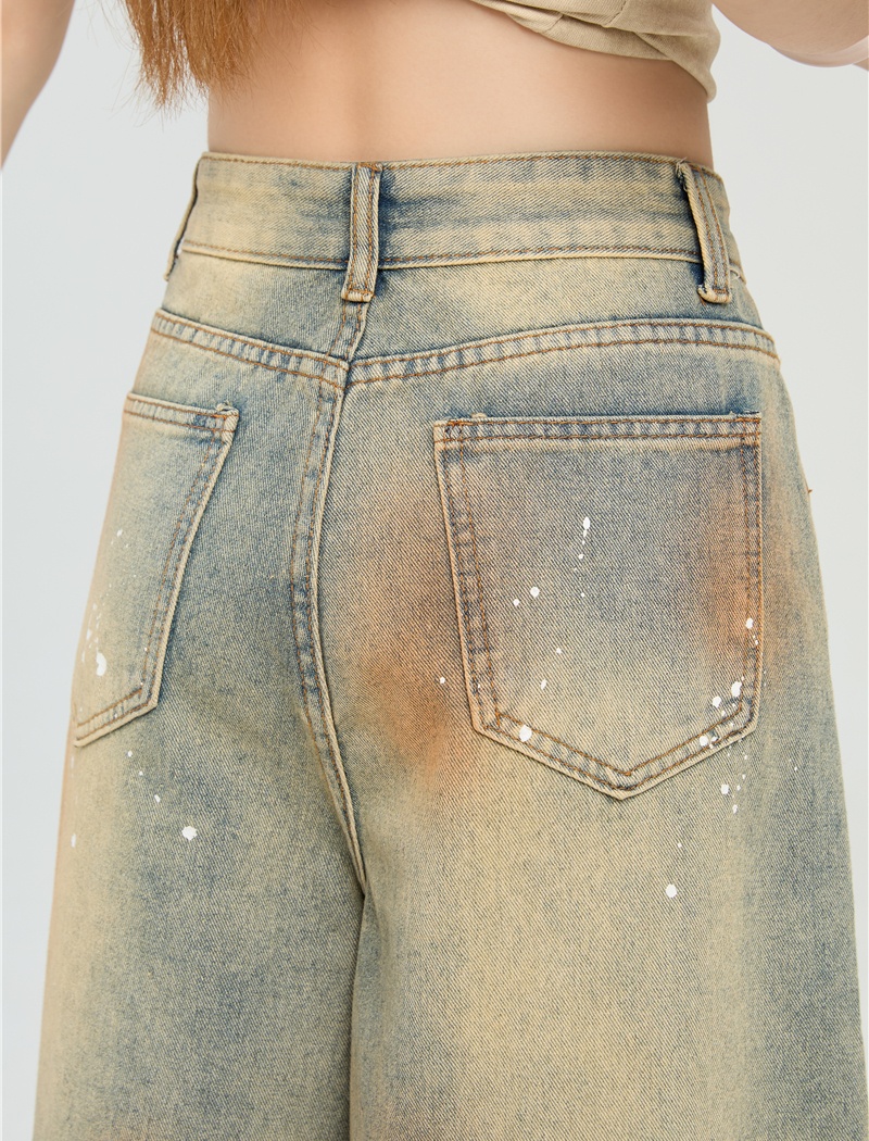 Loose denim wide leg tie dye ink splashes Casual short jeans