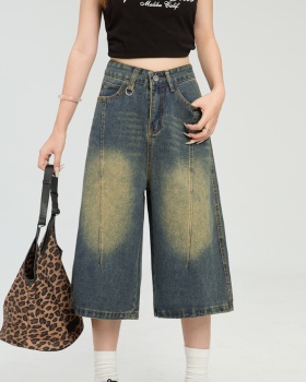 Five tenths five pants straight short jeans for women