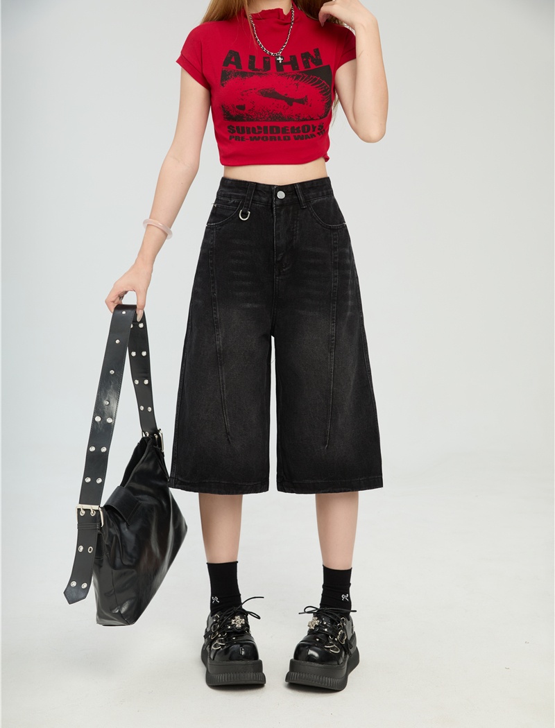 Five tenths five pants straight short jeans for women