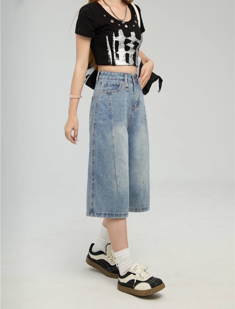 Five tenths five pants straight short jeans for women