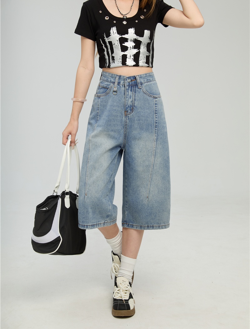 Five tenths five pants straight short jeans for women