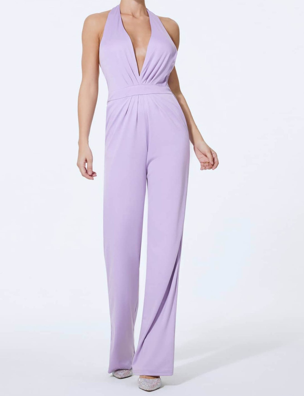 Pure V-neck elegant long halter jumpsuit