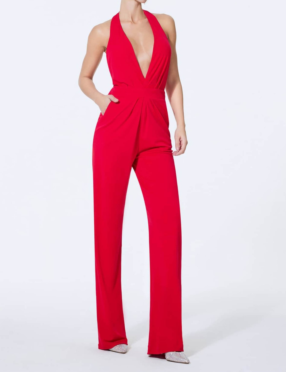 Pure V-neck elegant long halter jumpsuit