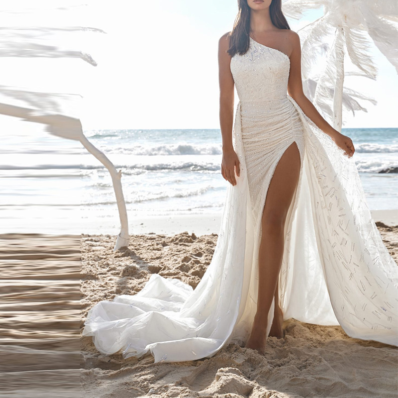 Slim European style split formal dress banquet elegant long dress