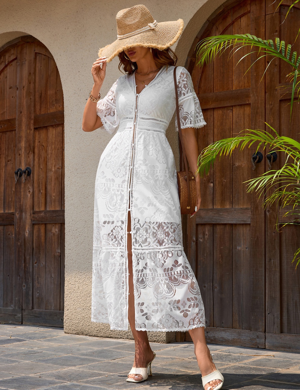 Pastoral style) slim pure lace European style dress