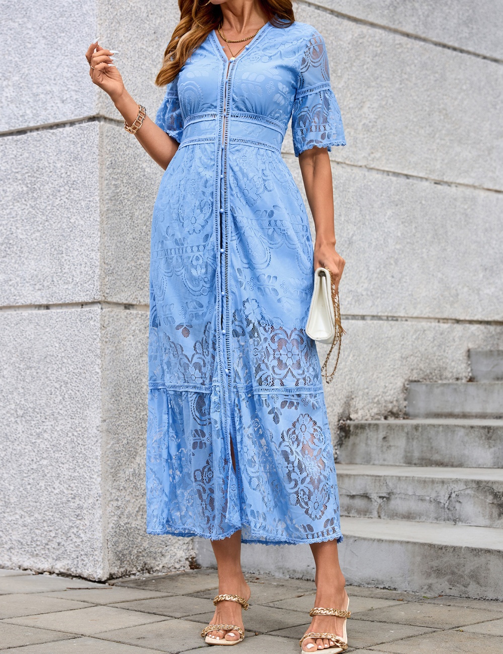 Pastoral style) slim pure lace European style dress