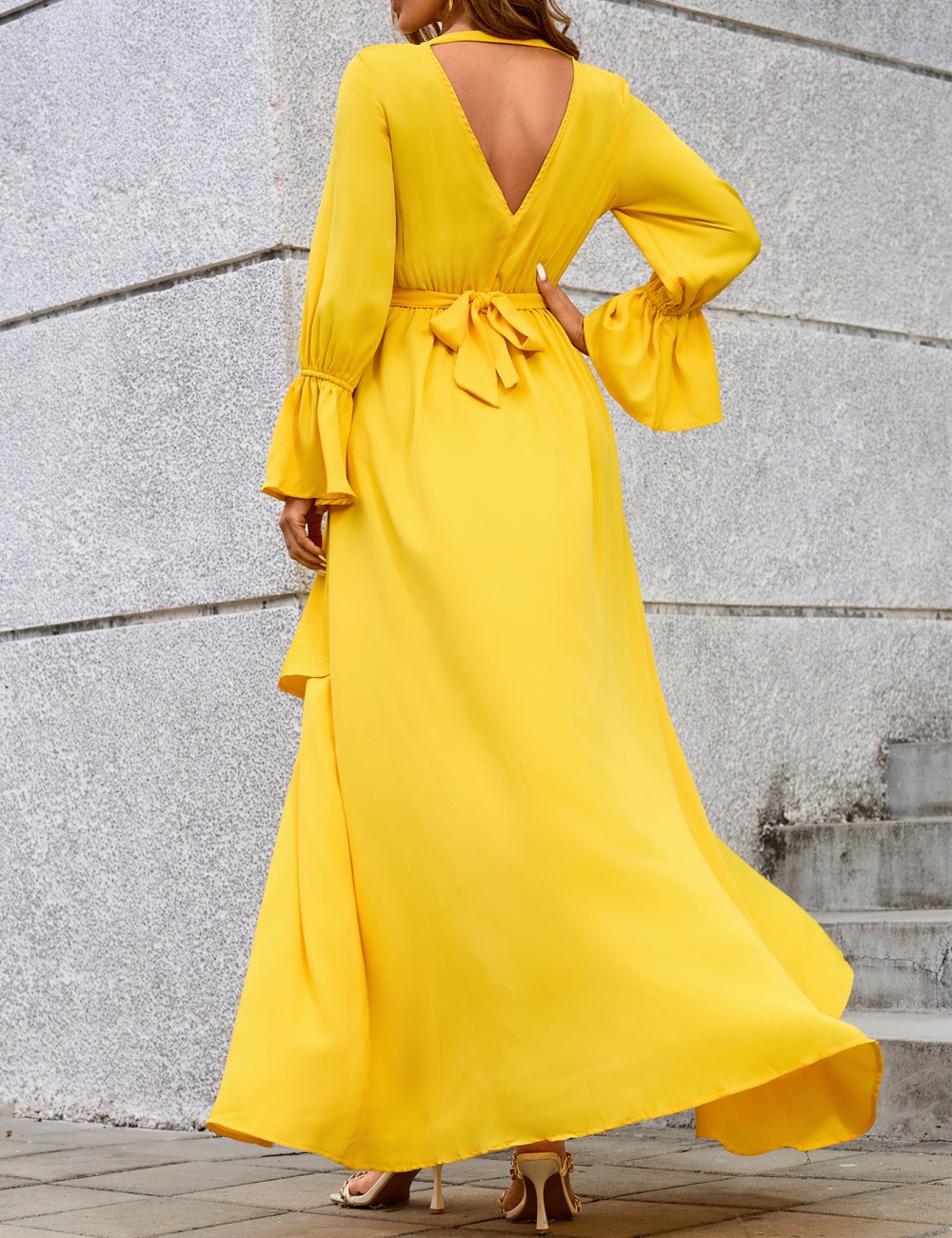 Long sleeve split dress temperament formal dress