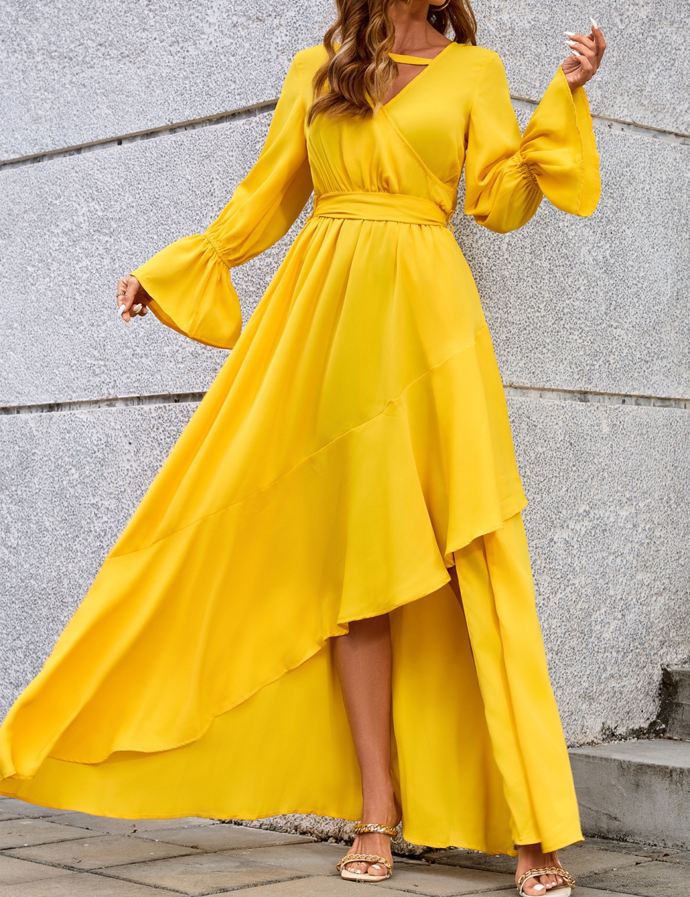 Long sleeve split dress temperament formal dress