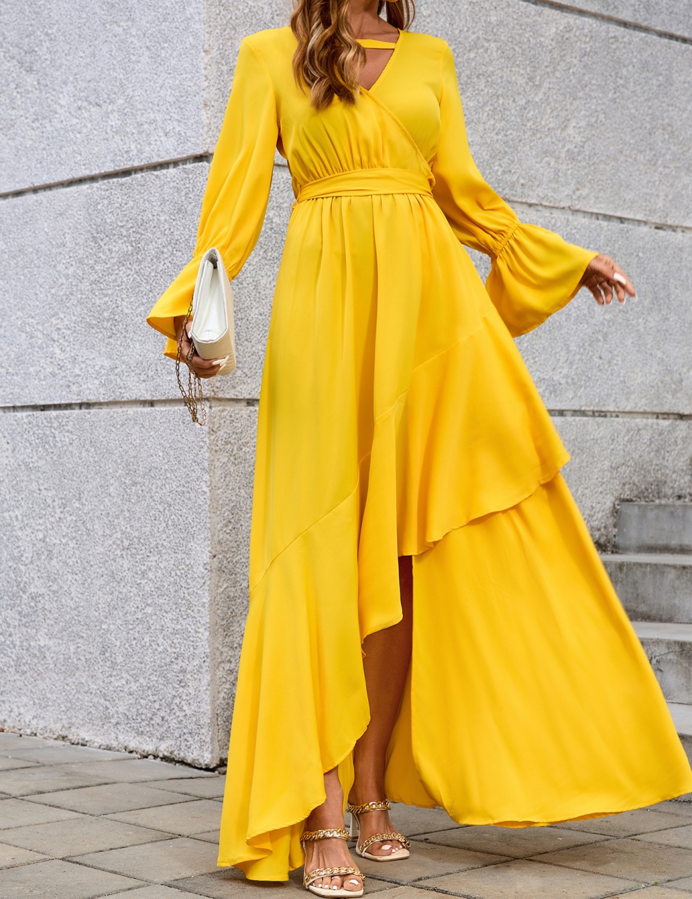 Long sleeve split dress temperament formal dress